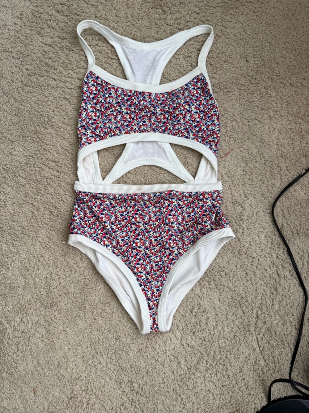 aerie White One-Piece Swimsuit with Red & Blue Floral Print